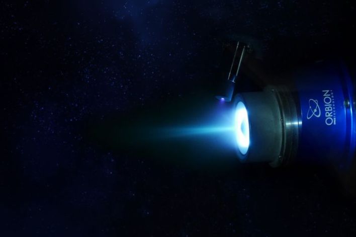 Courtesy of Orbion Space Technology  The Aurora plasma thruster by Orbion Space Technology operates using xenon gas as propellant.